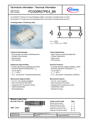 FD300R07PE4_B6 Datasheet PDF Infineon Technologies