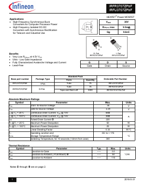 IRFU3707ZPBF Datasheet PDF Infineon Technologies