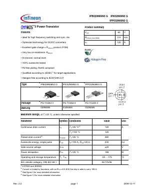 IPP032N06N3G Datasheet PDF Infineon Technologies