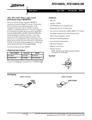 RFD16N05LSM9A Datasheet PDF Intersil