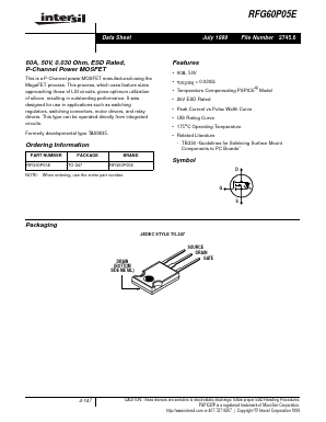 RFG60P05E Datasheet PDF Intersil