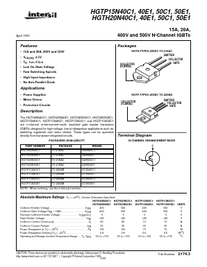 HGTP15N40E1 Datasheet PDF Intersil