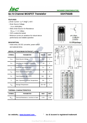 SSH7N60B Datasheet PDF Inchange Semiconductor