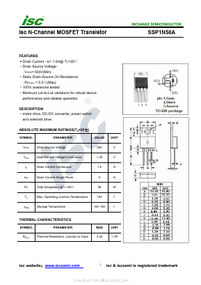 SSP1N50A Datasheet PDF Inchange Semiconductor