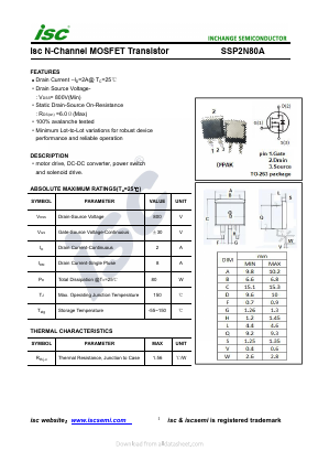 SSP2N80A Datasheet PDF Inchange Semiconductor