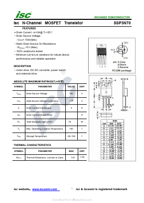 SSP3N70 Datasheet PDF Inchange Semiconductor