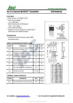 SSP4N80AS Datasheet PDF Inchange Semiconductor