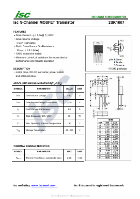2SK1007 Datasheet PDF Inchange Semiconductor