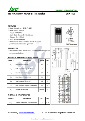 K1166 Datasheet PDF Inchange Semiconductor