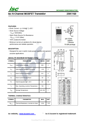 K1160 Datasheet PDF Inchange Semiconductor