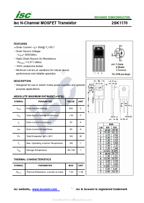 K1170 Datasheet PDF Inchange Semiconductor