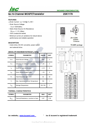 K1178 Datasheet PDF Inchange Semiconductor