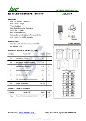 2SK1189 Datasheet PDF Inchange Semiconductor