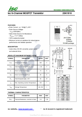 2SK1810 Datasheet PDF Inchange Semiconductor