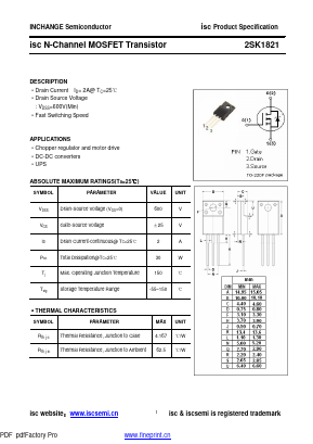 2SK1821 Datasheet PDF Inchange Semiconductor