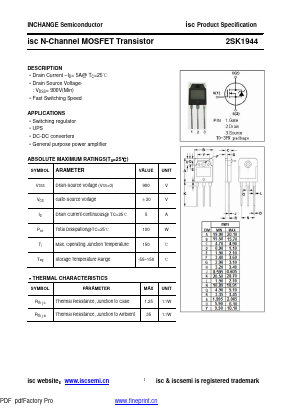 2SK1944 Datasheet PDF Inchange Semiconductor
