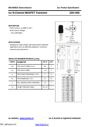 2SK1608 Datasheet PDF Inchange Semiconductor
