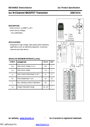 2SK1614 Datasheet PDF Inchange Semiconductor