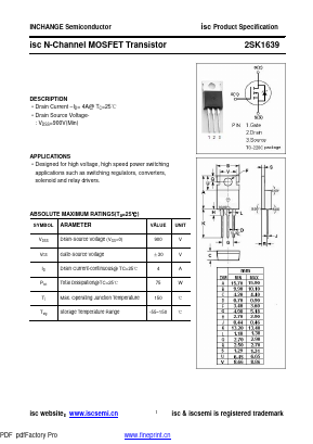 K1639 Datasheet PDF Inchange Semiconductor