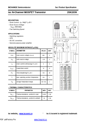 K2039 Datasheet PDF Inchange Semiconductor