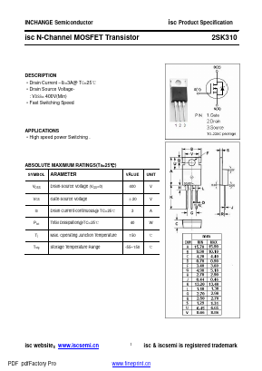 2SK310 Datasheet PDF Inchange Semiconductor
