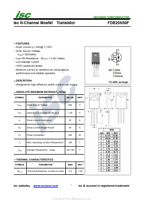 FDB20N50F Datasheet PDF Inchange Semiconductor