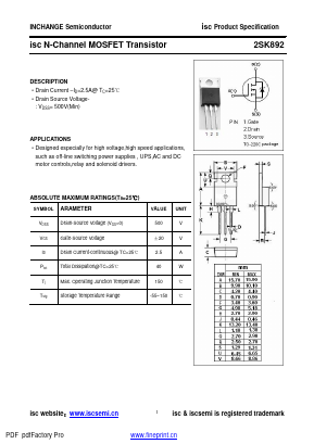 2SK892 Datasheet PDF Inchange Semiconductor