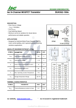BUK562-100A Datasheet PDF Inchange Semiconductor