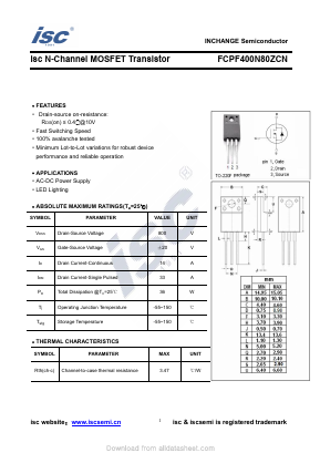 FCPF400N80ZCN Datasheet PDF Inchange Semiconductor