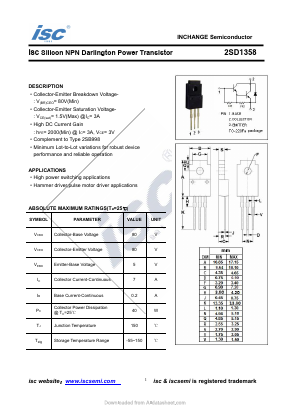 D1358 Datasheet PDF Inchange Semiconductor
