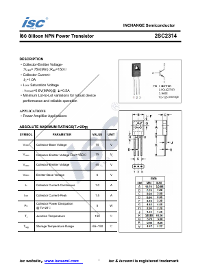 2SC2314 Datasheet PDF Inchange Semiconductor
