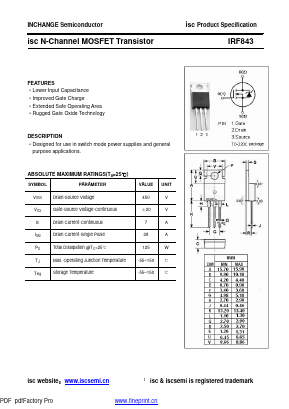 IRF843 Datasheet PDF Inchange Semiconductor