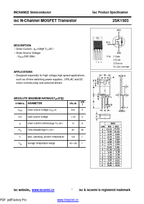 2SK1503 Datasheet PDF Inchange Semiconductor