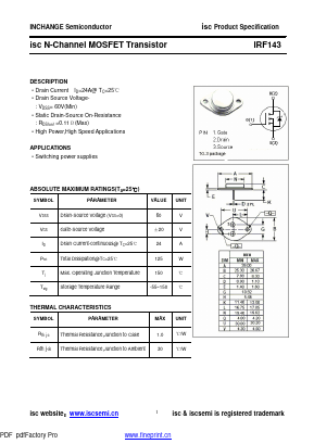 IRF143 Datasheet PDF Inchange Semiconductor