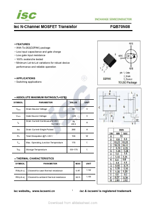 FQB70N08 Datasheet PDF Inchange Semiconductor