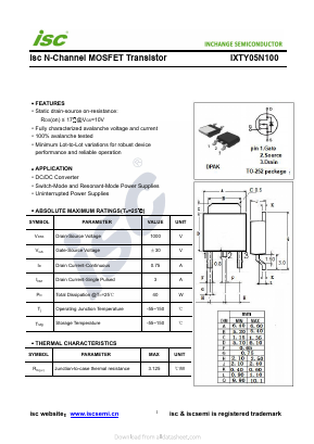 IXTY05N100 Datasheet PDF Inchange Semiconductor