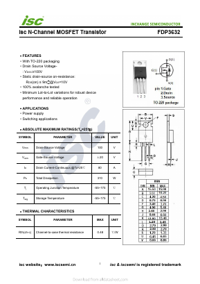 FDP3632 Datasheet PDF Inchange Semiconductor