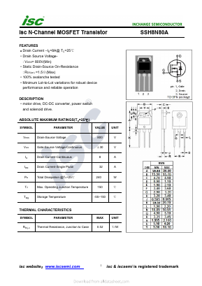 SSH8N80A Datasheet PDF Inchange Semiconductor