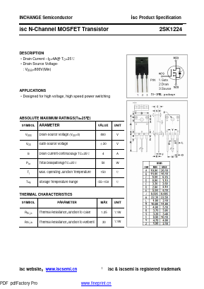 2SK1224 Datasheet PDF Inchange Semiconductor