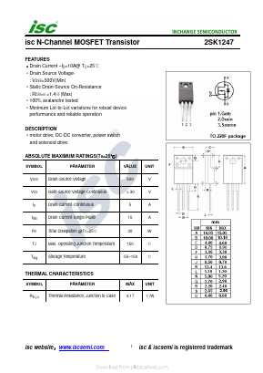 2SK1247 Datasheet PDF Inchange Semiconductor