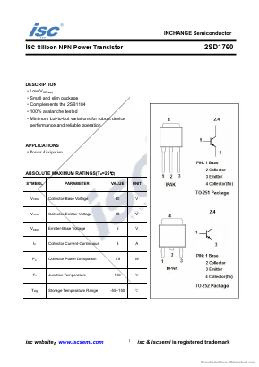 2SD1760 Datasheet PDF Inchange Semiconductor