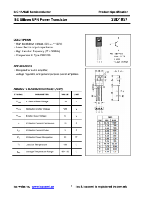 2SD1857 Datasheet PDF Inchange Semiconductor