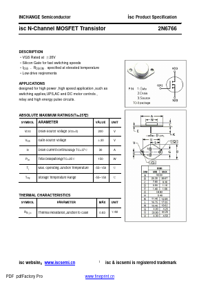 2N6766 Datasheet PDF Inchange Semiconductor