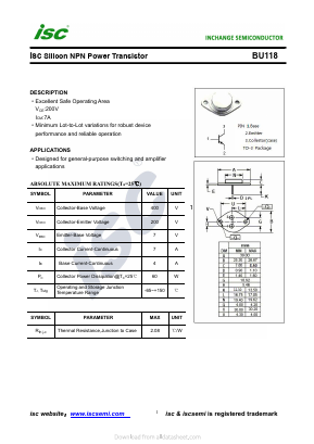 BU118 Datasheet PDF Inchange Semiconductor