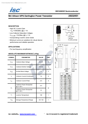 D2051 Datasheet PDF Inchange Semiconductor