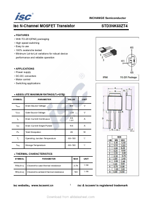 STD3NK60ZT4 Datasheet PDF Inchange Semiconductor