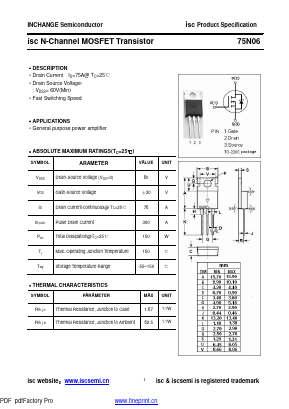 75N06 Datasheet PDF Inchange Semiconductor