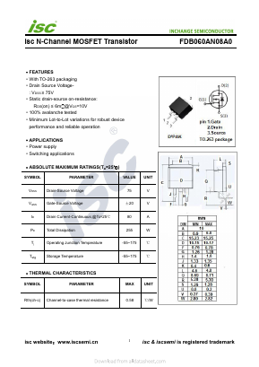 FDB060AN08A0 Datasheet PDF Inchange Semiconductor