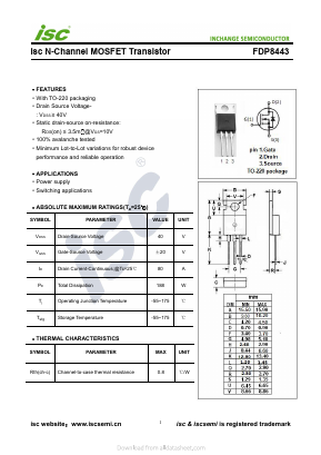 FDP8443 Datasheet PDF Inchange Semiconductor