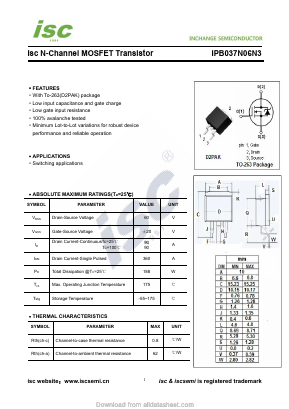 IPB037N06N3 Datasheet PDF Inchange Semiconductor